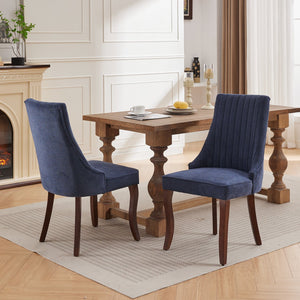 English Elm Rayon Plush High-Back Dining Chair Set with Rebound Sponge, Steel Springs & Curved Solid Wood Legs Blue W1143P190235