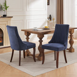 English Elm Rayon Cloth Flocking Linen Dining Chairs Channel Kitchen Dinner Chair Comfy Fabric Upholstered Accent Chair For Dining Room With Curved Solid Wood Legs,Set Of 2 (Blue), Sw1847Bl