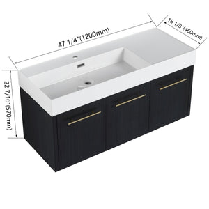 English Elm 48 Inch Wall-Mounted Bathroom Vanity With Sleek Resin Sink, Soft-Close Cabinet, Space-Saving Design W999S00263