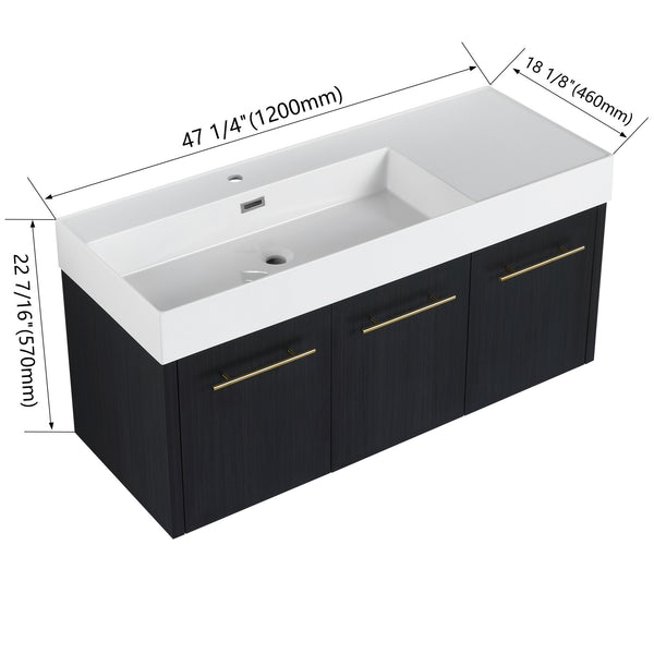 English Elm 48 Inch Wall-Mounted Bathroom Vanity With Sleek Resin Sink, Soft-Close Cabinet, Space-Saving Design W999S00263