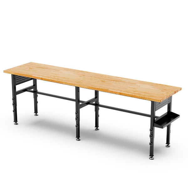 English Elm 96" Heavy Duty Garage Workbench Solid Wood Top Pegboard 2000 Lb Steel Frame W3190P401361