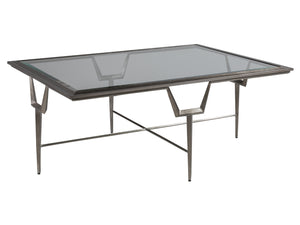 Lexington Artistica Home Voila Rectangular Cocktail Table - Elegant Antiqued Silver Leaf Design With Glass Top For Modern Homes Silver Leaf Wood 2160-945