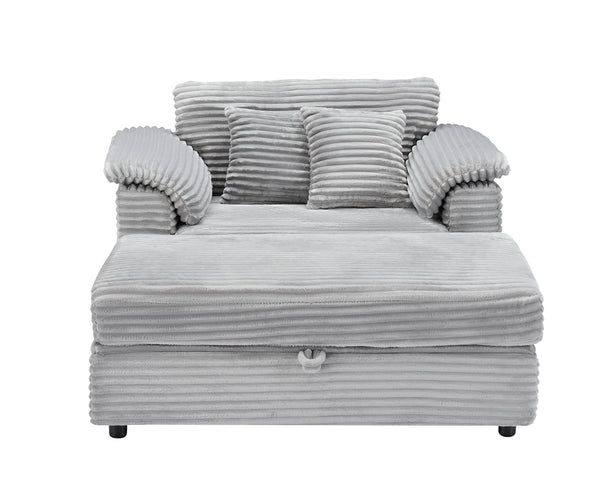 English Elm 47.24-inch corduroy armchair with storage ottoman and USB ports, spring seat, solid wood frame lounge Gray W3356S00021