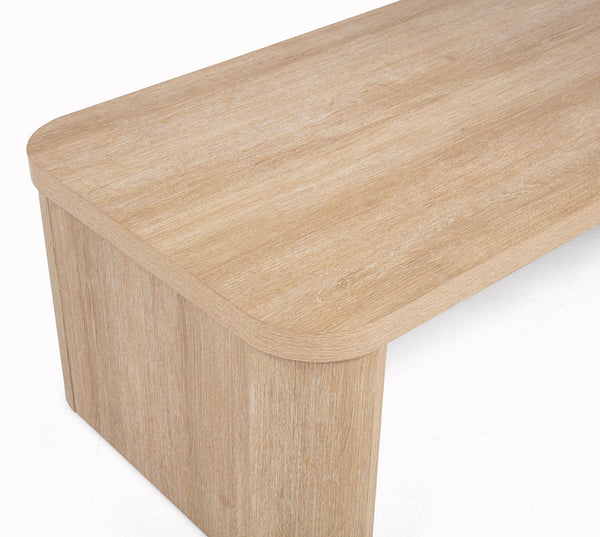 English Elm 3pc Mid-Century Inspired 3-Piece Coffee & End Table Set with Warm Wood Finish, Curved Edges, Casters B2741P369385