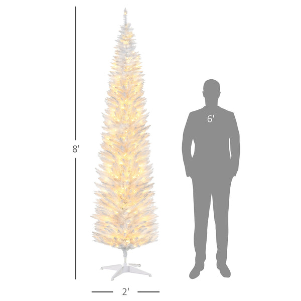 English Elm Homcom 8' Slim Noble Fir Pre-Lit Christmas Tree With 300 Led Lights - Perfect For Small Spaces! W2225P249659