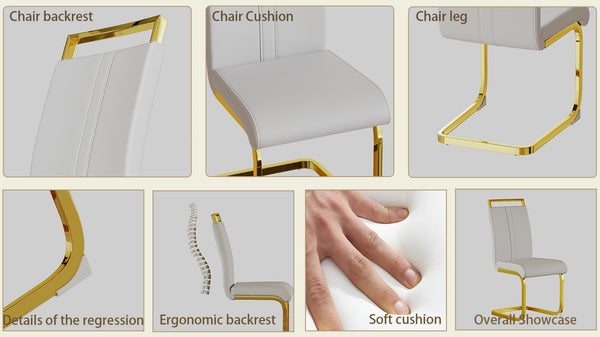English Elm Modern Glam High Back Pu Leather Dining Chairs with Gold Metal Legs Set of 4 W3732P356627