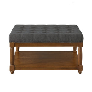 English Elm Large Tufted Linen Square Ottoman with Solid Wood Shelf for Living Room Use Charcoal W2186P379327