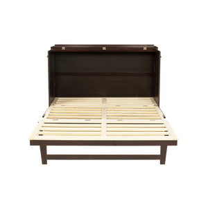 English Elm Queen Size Murphy Bed - Elegant Pine Cabinet With Rattan Accents, Espresso Finish & Storage Drawer W504S00230-GIGA