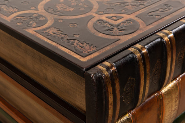 Sarreid Florentine Books Chairside Chest – Elegant Four-drawer Design In Premium Leather & Wood Finish Multicolor  21619