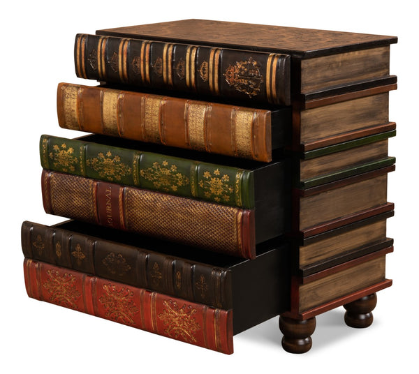Sarreid Florentine Books Chairside Chest – Elegant Four-drawer Design In Premium Leather & Wood Finish Multicolor  21619