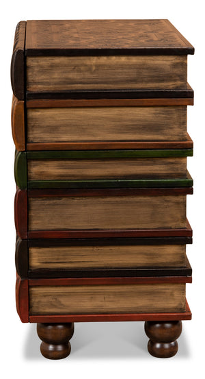 Sarreid Florentine Books Chairside Chest – Elegant Four-drawer Design In Premium Leather & Wood Finish Multicolor  21619