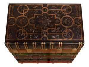 Sarreid Florentine Books Chairside Chest – Elegant Four-drawer Design In Premium Leather & Wood Finish Multicolor  21619