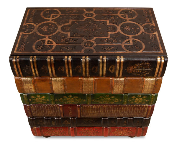 Sarreid Florentine Books Chairside Chest – Elegant Four-drawer Design In Premium Leather & Wood Finish Multicolor  21619