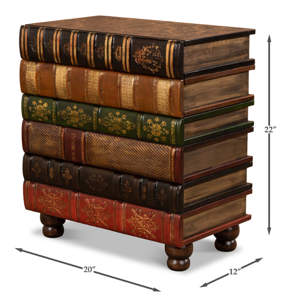 Sarreid Florentine Books Chairside Chest – Elegant Four-drawer Design In Premium Leather & Wood Finish Multicolor  21619
