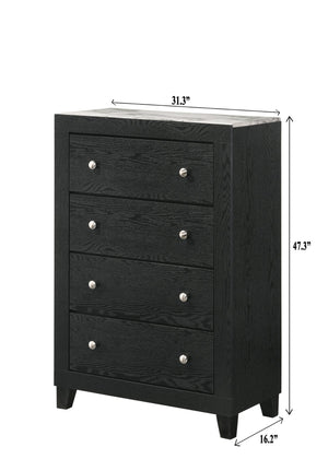 English Elm 1pc Contemporary Tall Chest with Faux Marble Top and Four Drawers for Elegant Bedroom Storage Black,White 33.94 L x 18.94 W x 46.93 H B2741P330111