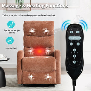 English Elm Heat Massage Swivel Rocker Recliner with 8 Nodes Vibration for Living Room Comfort W3224P322247