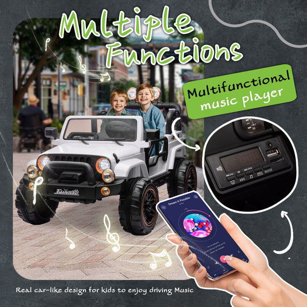 English Elm 24v Kids Electric Ride on Car with Parental Remote Rear Suspension and Bluetooth Audio White W1578P228746