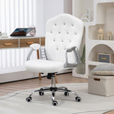 English Elm Vinsetto Home Office Chair, Velvet Computer Chair, Button Tufted Desk Chair With Swivel Wheels, Adjustable Height, and Tilt Function, White