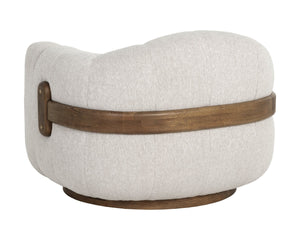 Sunpan TADEO Swivel Armchair - Exquisite Dove Cream Upholstery with Warm Brown Oak Base & Brass Accents 112269