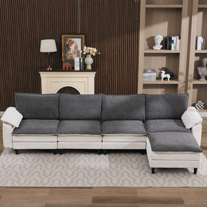 English Elm 129.92" Chenille Cloud Sectional Modular L Shaped Sofa with Ottoman Deep Lounge Seating W5029S00003