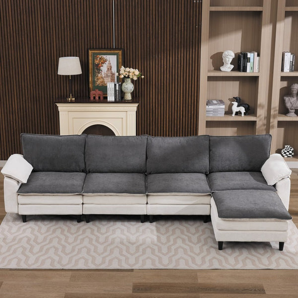 English Elm 129.92" Chenille Cloud Sectional Modular L Shaped Sofa with Ottoman Deep Lounge Seating W5029S00003