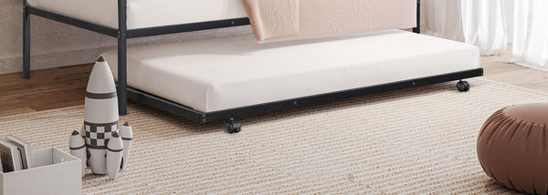 English Elm Contemporary Full-Size Metal Bed Frame with Minimalist Design, Lightweight, Foundation-Free Ease Black 76 L x 18 W x 4 H B2741P364410