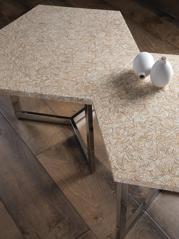 Lexington Artistica Home Inamorata Unique Hexagonal Bunching Table With Rattan And Resin Design For Modern Home Décor Stainless Steel Wood 2163-952