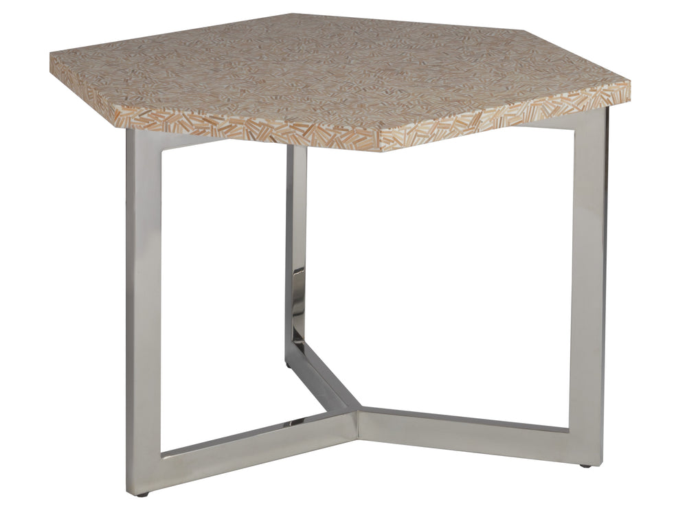 Lexington Artistica Home Inamorata Unique Hexagonal Bunching Table With Rattan And Resin Design For Modern Home Décor Stainless Steel Wood 2163-952