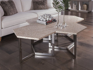Lexington Artistica Home Inamorata Unique Hexagonal Bunching Table With Rattan And Resin Design For Modern Home Décor Stainless Steel Wood 2163-952