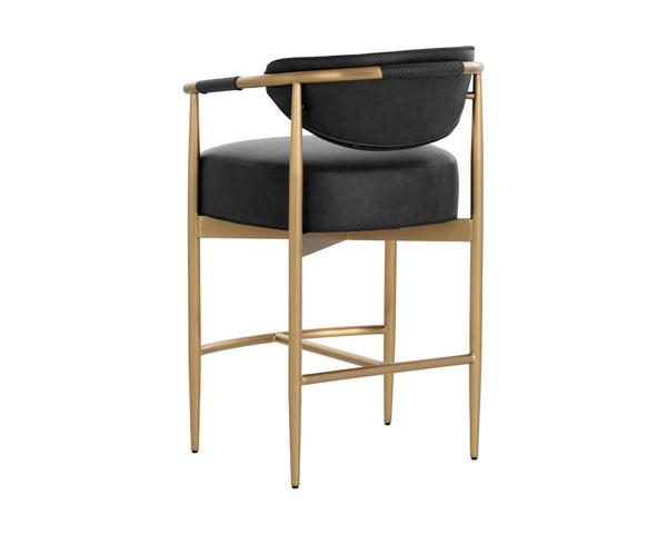 Sunpan Heloise Counter Stool - Elegant Faux Leather Design With Gold Stainless Steel For Modern Dining Spaces Black Faux Leather 111935
