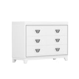 English Elm 3-Pieces Bedroom Sets Queen Size Upholstered Bed With Led Lights, Nightstands and Dresser With Metal Handles and Sparkling Shiny Decoration, White