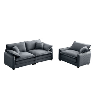 English Elm Modern Two-Piece Sofa Set In Grey Corduroy - Stylish Comfort For Small Living Spaces & Apartments W714S00749