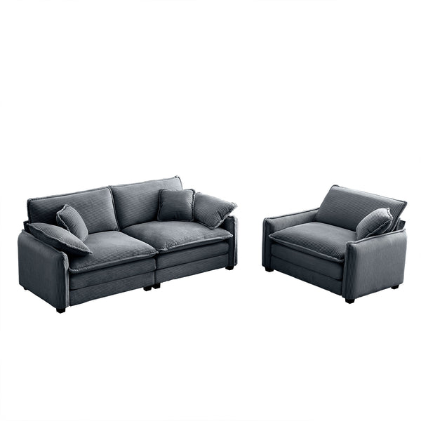 English Elm Modern Two-Piece Sofa Set In Grey Corduroy - Stylish Comfort For Small Living Spaces & Apartments W714S00749