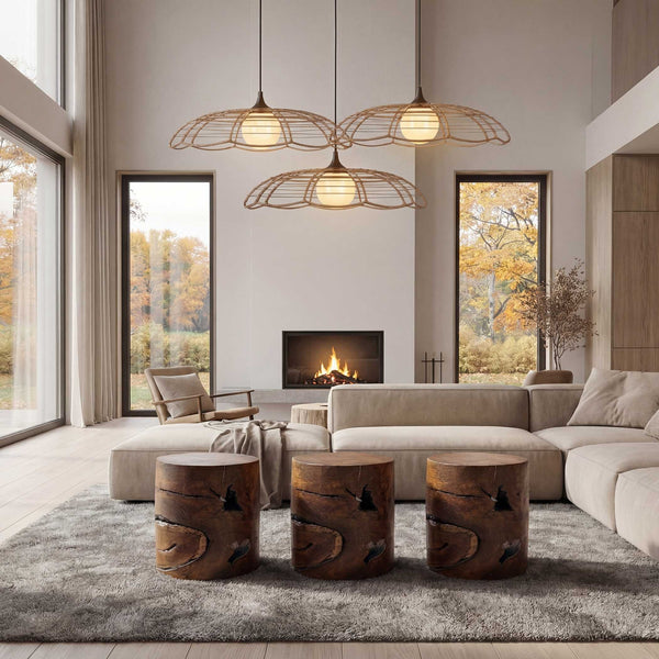 Uttermost Lakeside Rattan Scalloped Pendant Light for Coastal Patios and Covered Porches