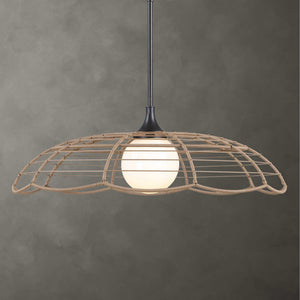 Uttermost Lakeside Rattan Scalloped Pendant Light for Coastal Patios and Covered Porches