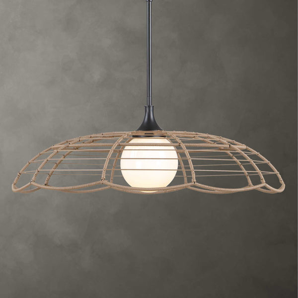 Uttermost Lakeside Rattan Scalloped Pendant Light for Coastal Patios and Covered Porches