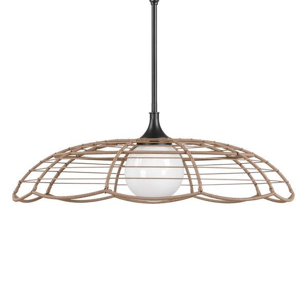 Uttermost Lakeside Rattan Scalloped Pendant Light for Coastal Patios and Covered Porches