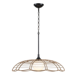 Uttermost Lakeside Rattan Scalloped Pendant Light for Coastal Patios and Covered Porches