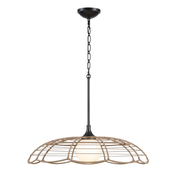 Uttermost Lakeside Rattan Scalloped Pendant Light for Coastal Patios and Covered Porches