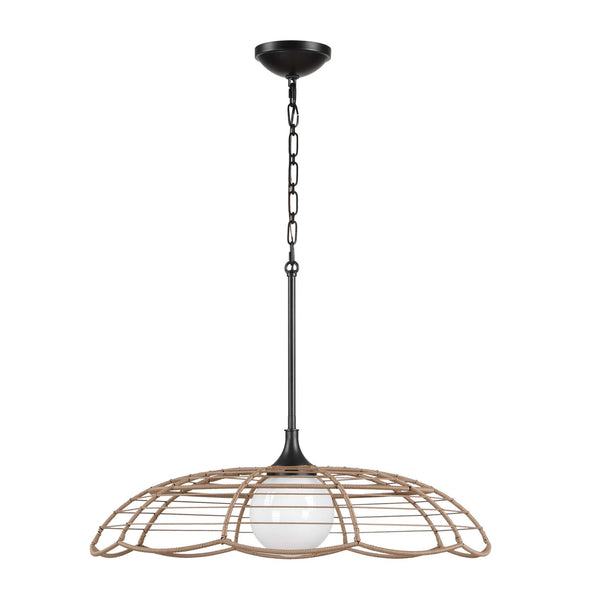 Uttermost Lakeside Rattan Scalloped Pendant Light for Coastal Patios and Covered Porches