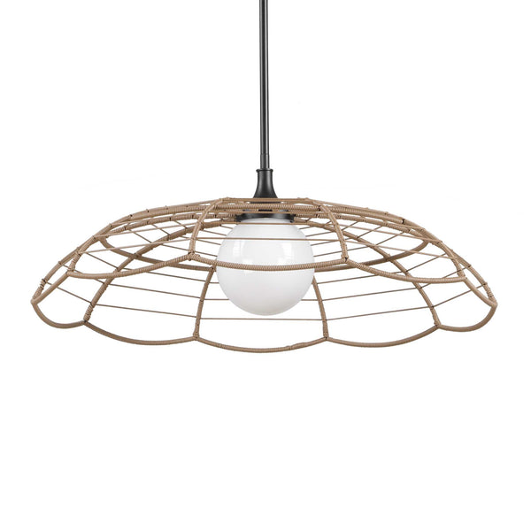 Uttermost Lakeside Rattan Scalloped Pendant Light for Coastal Patios and Covered Porches