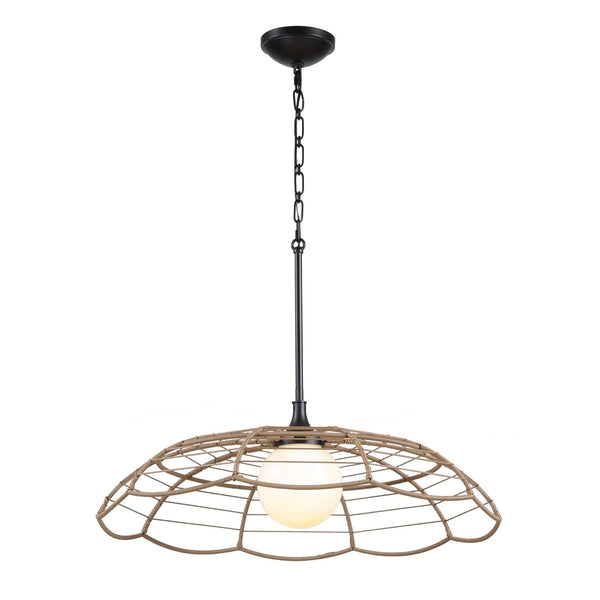 Uttermost Lakeside Rattan Scalloped Pendant Light for Coastal Patios and Covered Porches