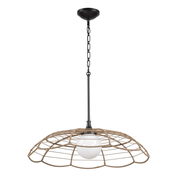 Uttermost Lakeside Rattan Scalloped Pendant Light for Coastal Patios and Covered Porches