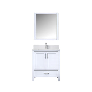 English Elm White Bath Vanity 30" W x 22" D with White Quartz Scratch-Resistant Top, Chrome Faucet & 28" Mirror B2731S01249