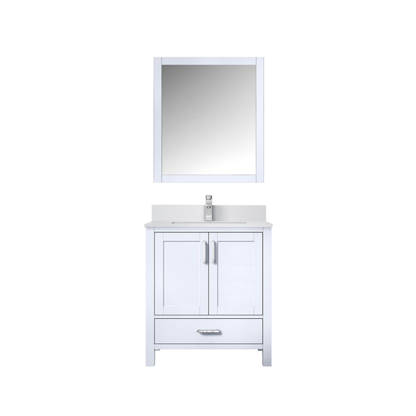 English Elm White Bath Vanity 30" W x 22" D with White Quartz Scratch-Resistant Top, Chrome Faucet & 28" Mirror B2731S01249