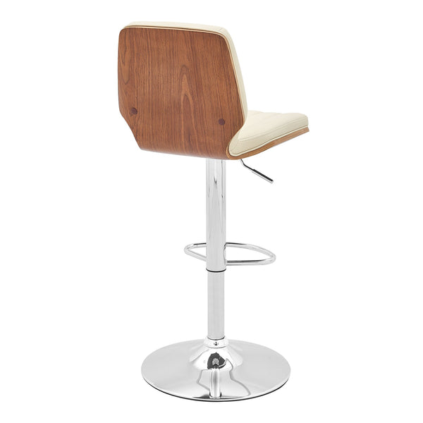 English Elm Glinne Adjustable Swivel Bar Stool - Cream Faux Leather, Walnut Back, Chrome Base, Ergonomic Comfort B2736P268536