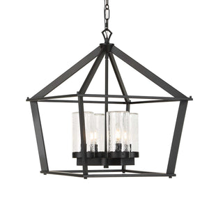 Uttermost Uttermost Evanston Lantern Pendant Four Light Matte Black Seeded Glass Outdoor Rated 21665