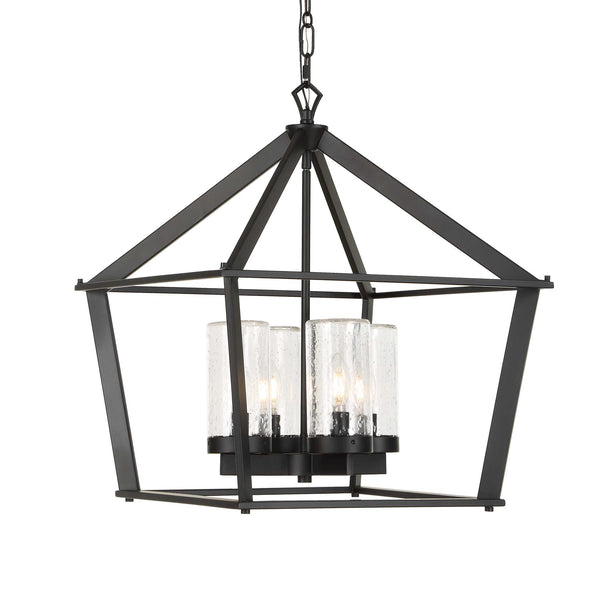 Uttermost Uttermost Evanston Lantern Pendant Four Light Matte Black Seeded Glass Outdoor Rated 21665