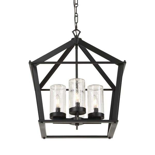 Uttermost Evanston Lantern Pendant Four Light Matte Black Seeded Glass Outdoor Rated