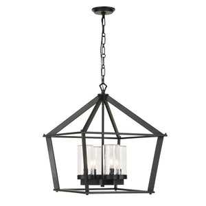 Uttermost Evanston Lantern Pendant Four Light Matte Black Seeded Glass Outdoor Rated